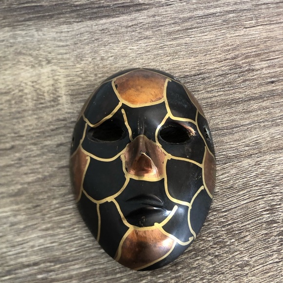 Vtg Hand Painted Brass Mask - Picture 3 of 13
